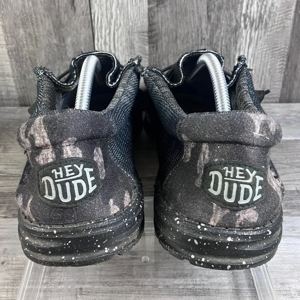 Hey Dude Wally Stretch Poly Midnight Bunker Mens 10 Black Grey Loafers 40024-0XK
